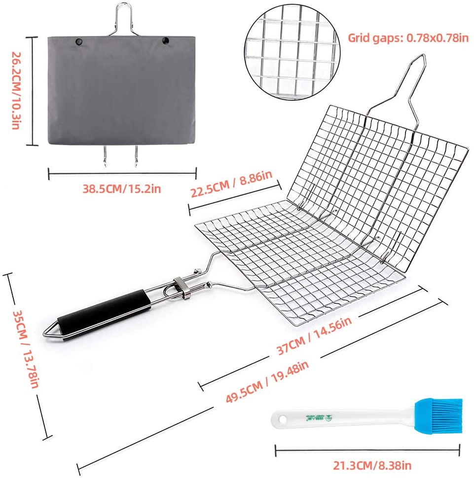 Download E-More BBQ Grilling Basket, Portable Foldable Stainless Steel Barbecue Grill Basket for Roast ...