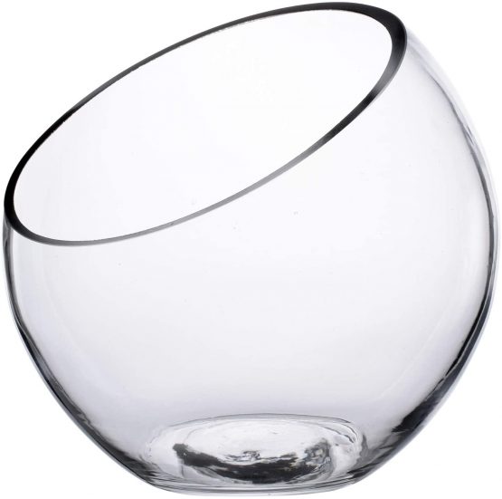 KNIKGLASS Clear Glass Sphere Slant Cut Bubble Bowl, Fish Bowl Vase/Plant Glass Terrarium/Candy Jar, Slant Cut Globe Vase Centerpieces, Round Flower Vase (7“ Tall 7“ Wide)