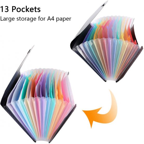 Expanding File Organisers,13 Pockets Filing Box Document Organiser, BluePower Expandable File Folder with Lid, Accordion A4 Desk Folders Expander, Portable Files Wallets Plastic Documents Storage Box - Image 3