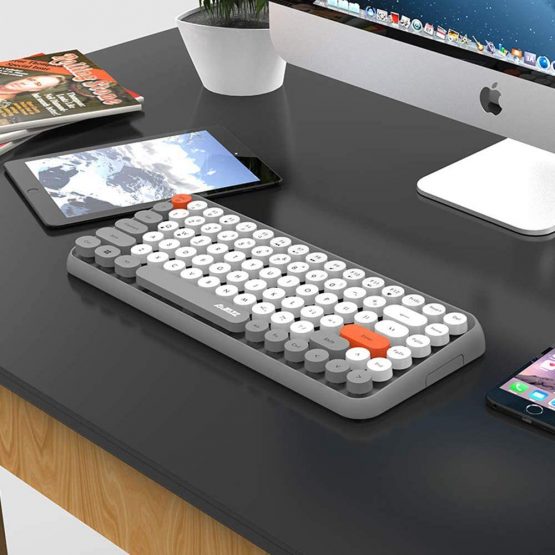 Bluetooth 5.0 Wireless Keyboard, Compact 84 keys Lightweight Keyboard, Silent Purple Office Keyboard,Retro Style,Matte Texture,Typewriter Design,Compatible with iPad, PC, Laptop, Phone (Gray) - Image 3