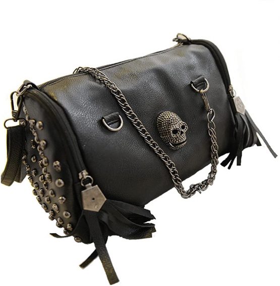 FiveloveTwo Women Top Handle Shoulder Bag Personality Punk Rivet Satchel Tote Purse Fashion Vintage Big Bag Black