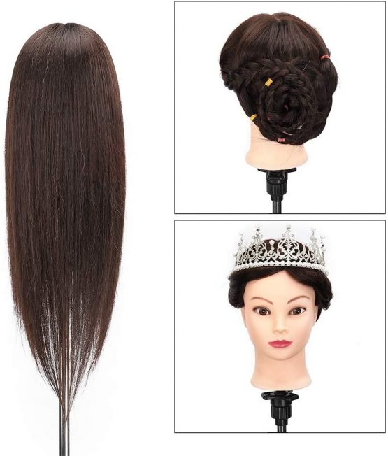 Hairdressing Head Neverland 50% Real Hair Training Head 22 Inch Cosmetology Mannequin Styling Dolls Head for Hairdressers Practice Braiding/Styling/Cutting/Curling with Clamp and Braid Set - Image 2