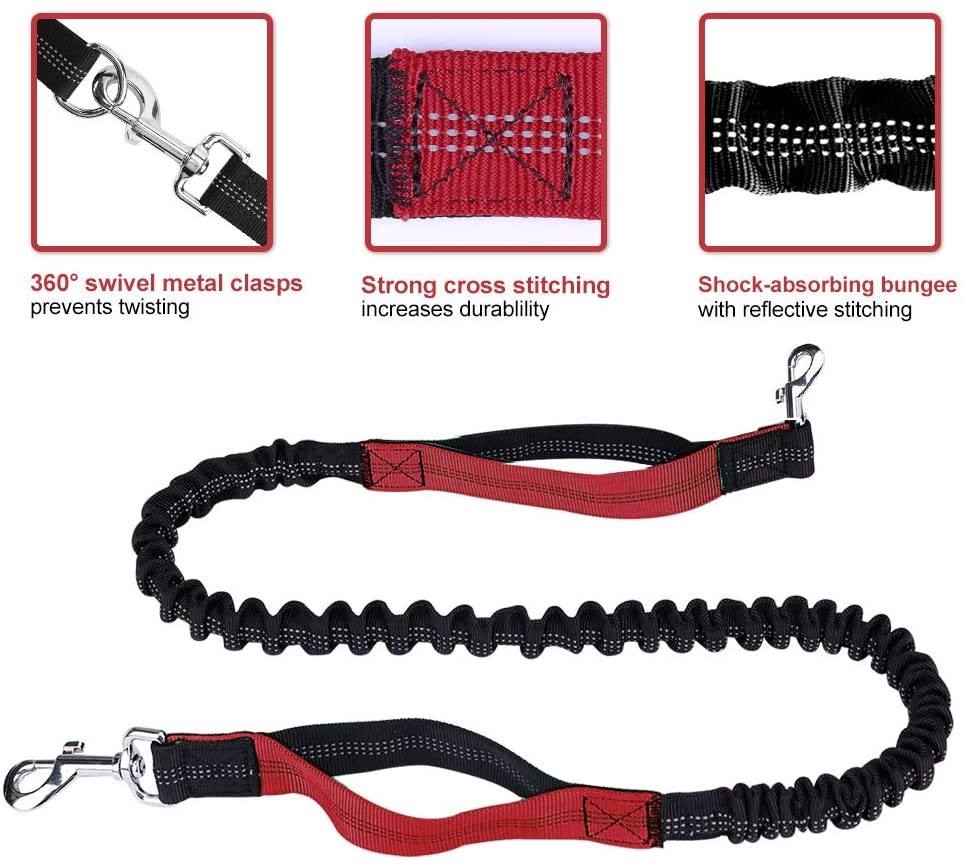 JC HOUSE Hands Free Dog Leash With Waist Belt - Bungee Leash For Running & Hiking