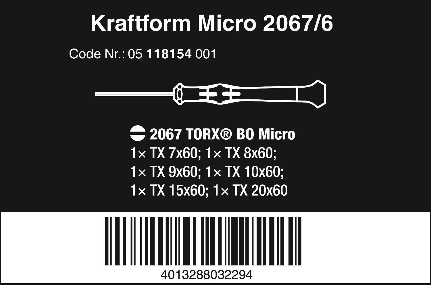Wera 2067/6 TORX® BO Kraftform Micro Screwdriver Set, for electronic applications TX7-TX20, 6 Piece, 05118154001 - Image 2