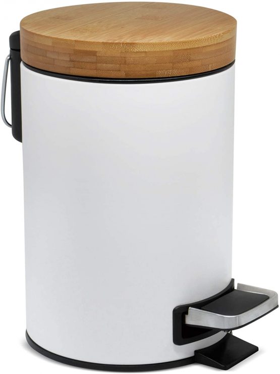 Kazai. 3L Designer Bathroom Bin | Superior Bamboo | Soft Closing | Anti-Finger | White
