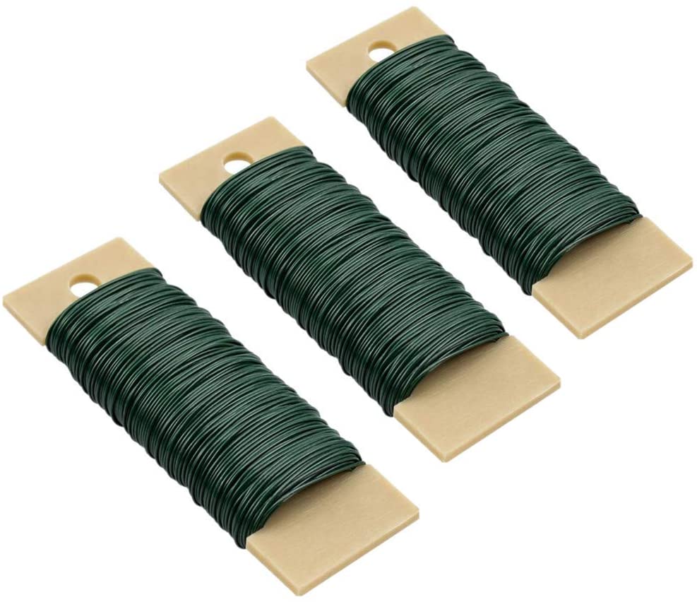 Florist Wire - 3 Rolls 22 Gauge Green Wire for Wreath Making Floral Arrangement, Crafting, Wedding, Christmas, Garden