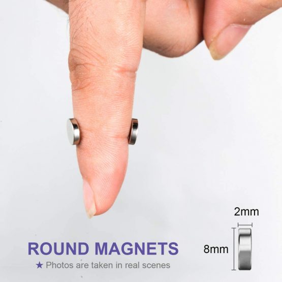 BTLIN Neodymium Magnets, DIY Small Round Magnets for Science, Crafts, Fridge, Office, Whiteboard, Noticeboard 8 X 2MM (60 PCS) - Image 2