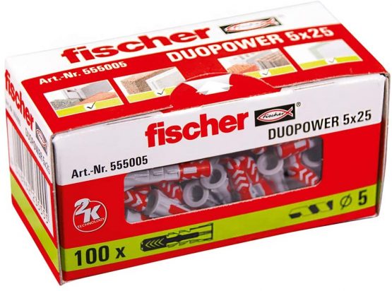 fischer 555005 DUOPOWER Wallplug, Red/Gray, 5 x 25
