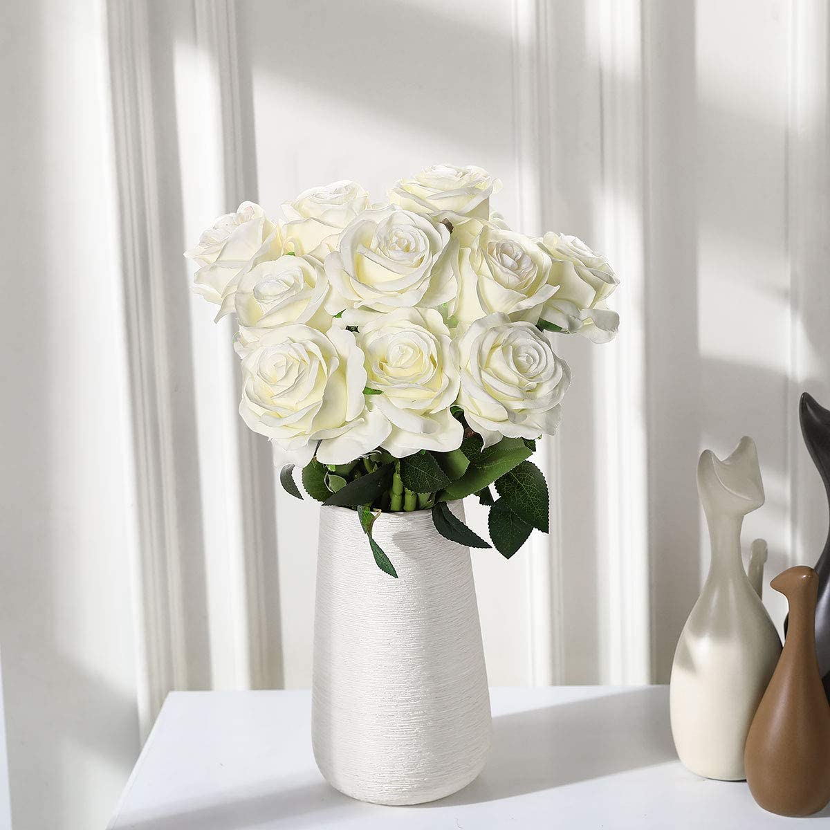 19.68'' Single Long Stem Fake Rose Silk Bridal Wedding Bouquet Realistic Flower for Home Garden Party Hotel Office Decor Blossom Roses,Champagne Tifuly 12 PCS Artificial Roses