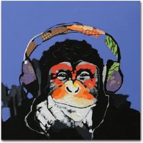 Fokenzary 100% Hand Painted Oil Painting on Canvas Pop Art Cute Gorilla Listening to Music with Headphone with Frame Ready to Hang