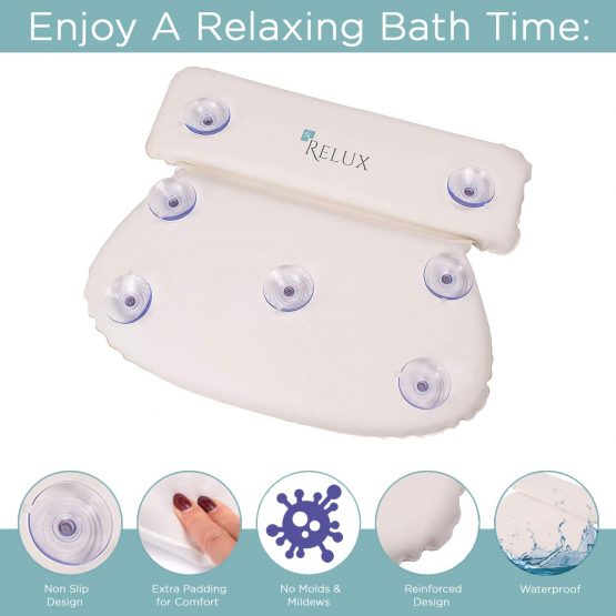 RELUX Premium Waterproof Bath Pillow Cushion with Non-Slip Suction Cups Ergonomic Home Spa Headrest - Image 4