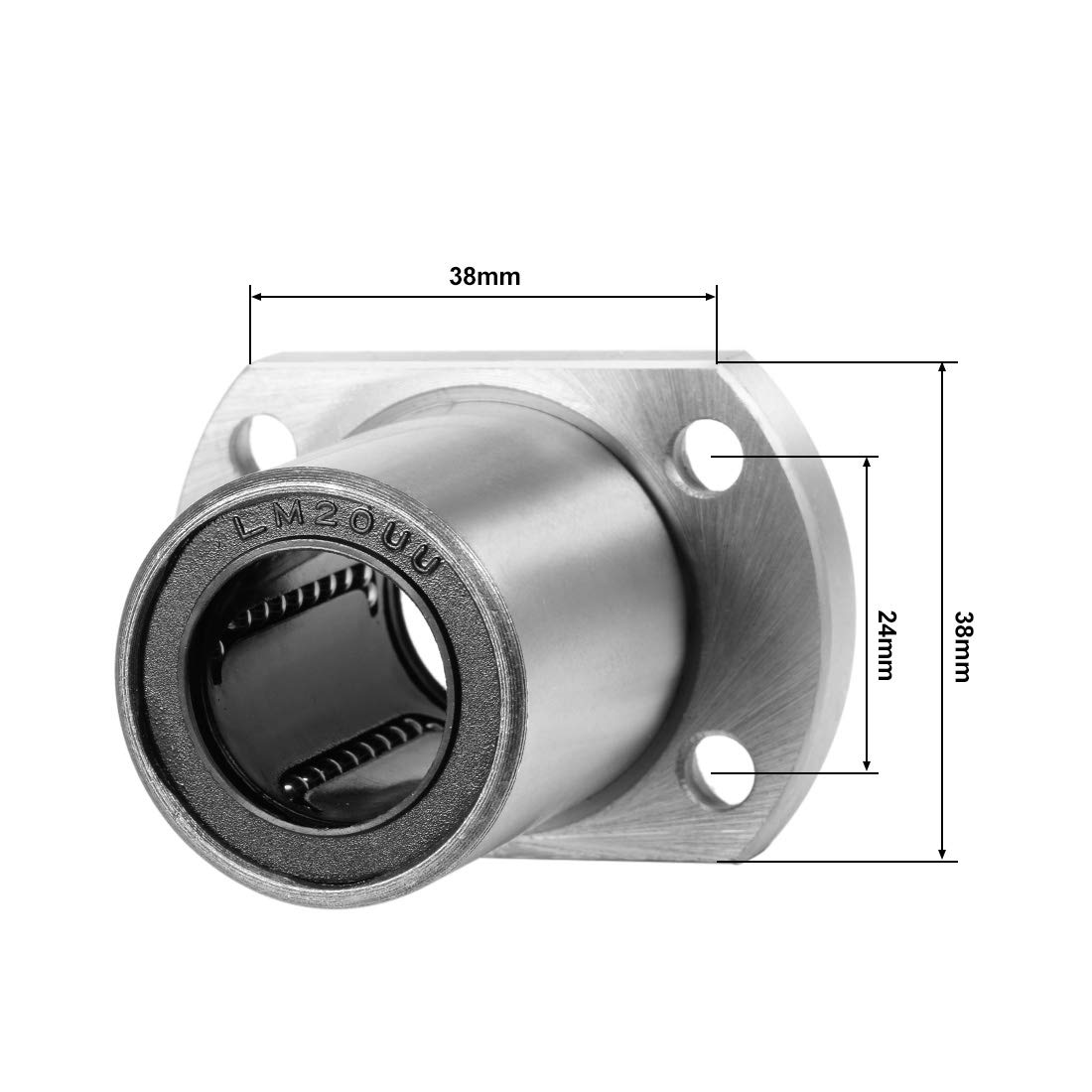 sourcing map LMH20UU Two Side Cut Flange Linear Ball Bearings, 20mm Bore Dia, 32mm OD, 42mm Length - Image 3