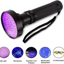 UV Light Torch Black Light 100 LED,Ultraviolet Lamp Flashlight with UV Protection Glasses,395nm Led UV Flashlight,Blacklight Torch Detector for Pet Urine Stains of Carpet/Floor,Resin,Camping,Large