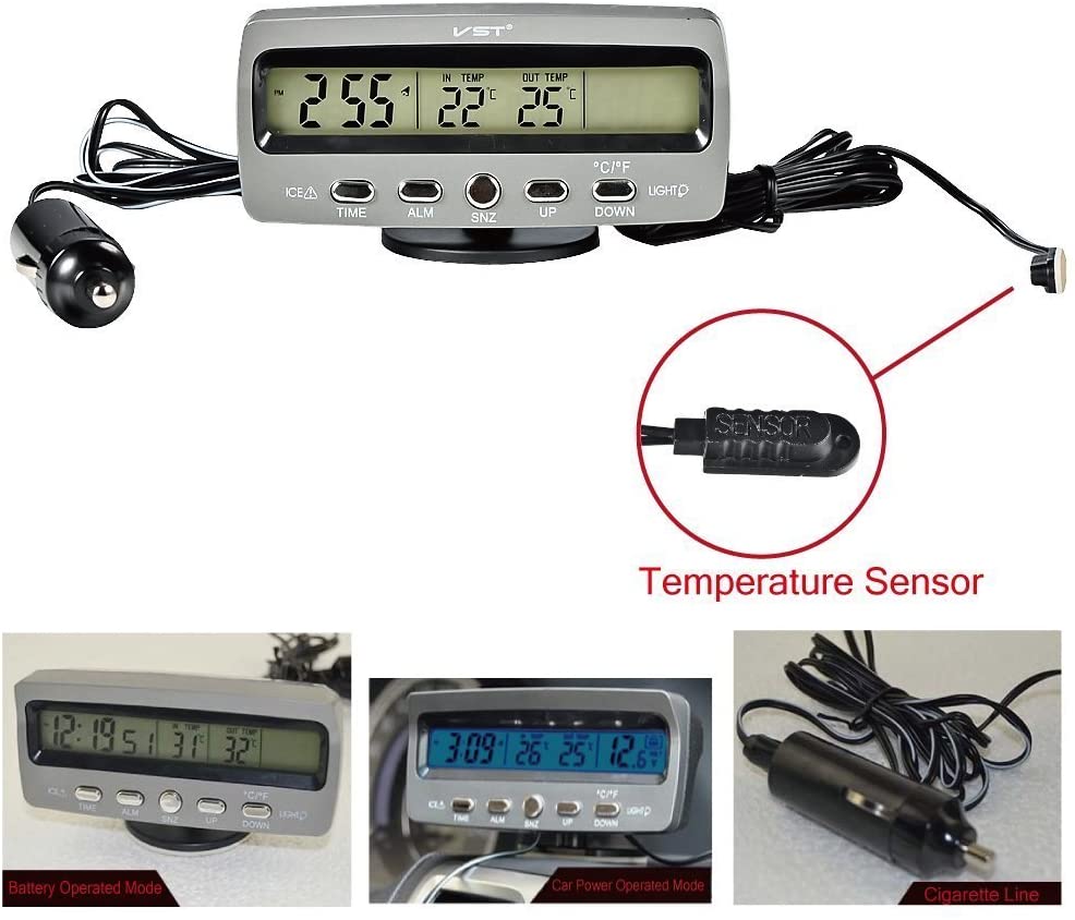 Itian Multifunctional 4 in 1 Car Digital Clock, In/Out Thermometer, Voltage Monitor - Image 3