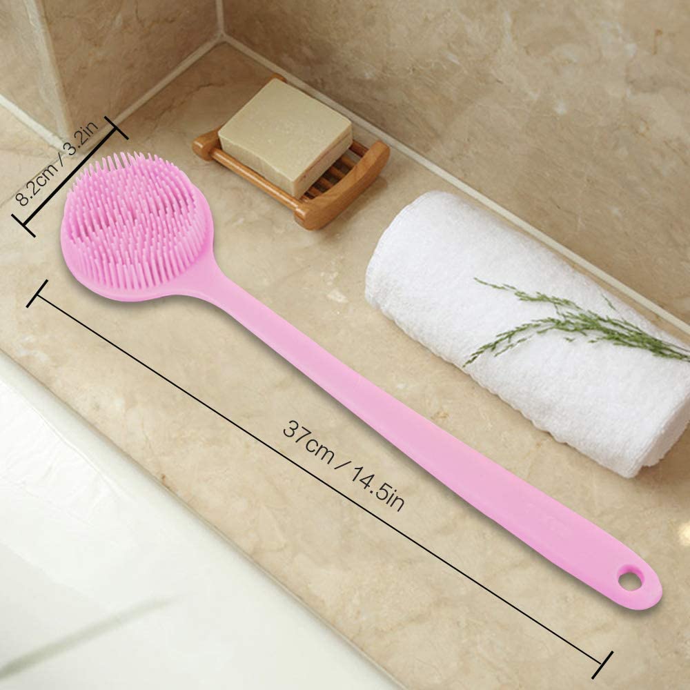 Ithyes Silicone Body Brush, Bath Brush Back Scrubber Long Handle Bath Shower Brush with Ultra Soft Bristles,Non-Slip,Pink - Image 2