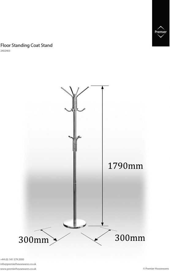 Premier Housewares Floor Standing Coat Stand, 178 cm - Chrome - Image 2