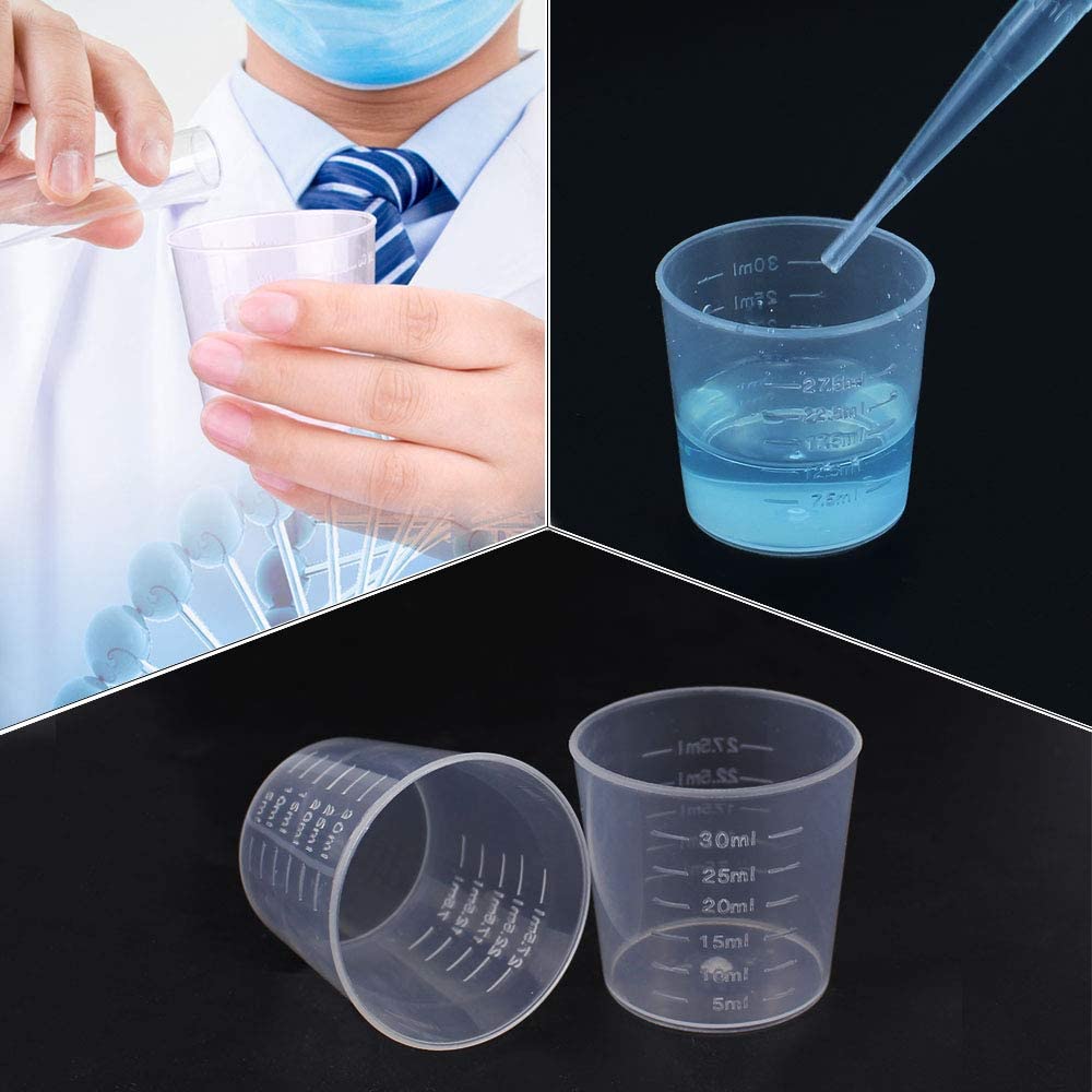 SelfTek 150 Pcs Plastic Graduated Cups with Tools, 30ml Measuring Cups, Mixing Sticks, 3ml Dropping Pipette for Resin Stain - Image 3
