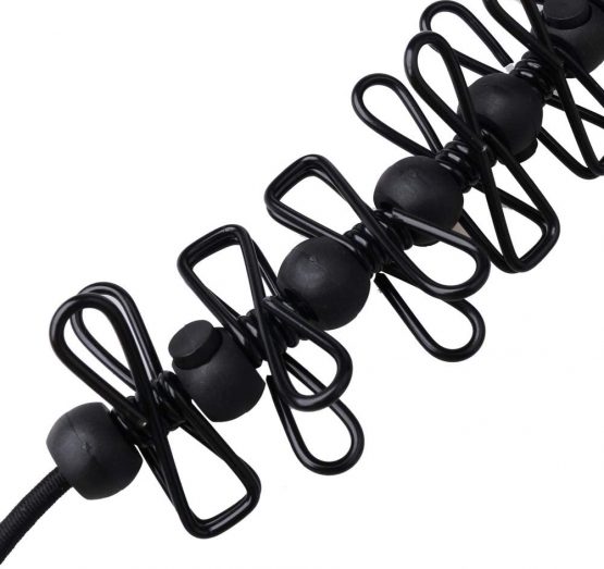 kuou 1 Pack Portable Clothesline, Elastic Clothesline Travel Washing Line Adjustable Retractable Airer Windproof Rope Clothesline with 12 Wire Clips for Camping Travel Clothes Laundry Drying Outdoor - Image 4