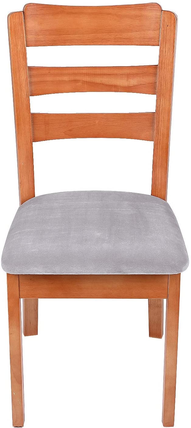 smiry Stretch Chair Seat Covers for Dining Room Velvet Dining Chair Seat Protectors Chair Slipcovers, Set of 4, Light Grey - Image 2