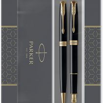 Parker Sonnet Duo Gift Set with Ballpoint Pen & Fountain Pen (18K Gold Nib), Gloss Black with Gold Trim, Black Refill & Cartridges, Gift Box