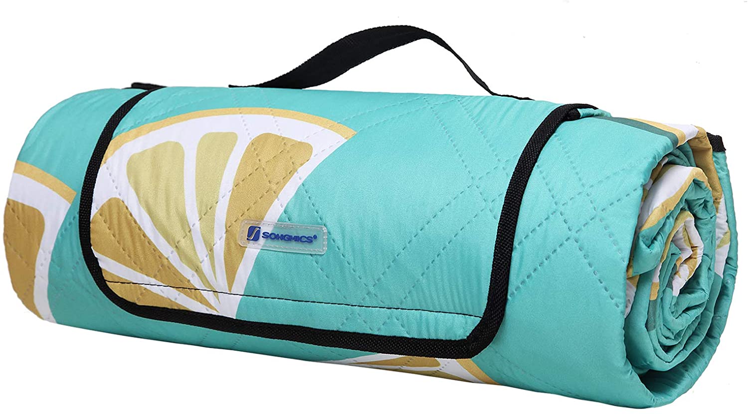 SONGMICS Picnic Blanket Foldable Yard Large Camping Picnic Rug and Mat for Beach Outdoors with Waterproof Layer Park Machine Washable 200 x 200 cm Lemon Pattern GCM87YJ