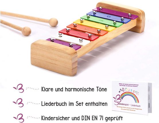 SCHMETTERLINE Xylophone for children made of wood - Harmonious xylophone with music book and wooden mallets - Musical instrument from 3 years - Image 2