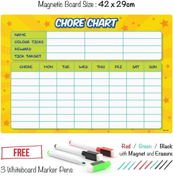 CKB LTD CHORE CHART Magnetic Fridge Board With Drywipe Marker White Board & Pen - Magnet Whiteboard Kitchen Home Office Memo Notice Family Rota Large Jobs To Do A3 Meal Daily Planner - Image 2