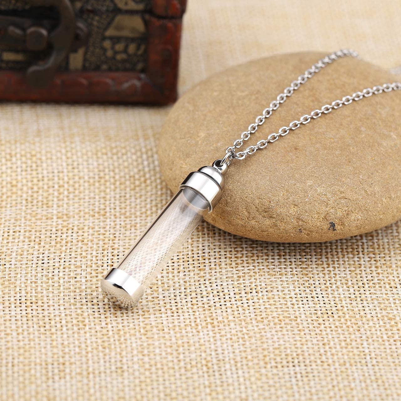 Jovivi Silver Cremation Jewellery for Ashes Keepsake Necklace Memorial Stainless Steel Acrylic Cylinder Urn Pendant Necklace for Women Men - Image 4