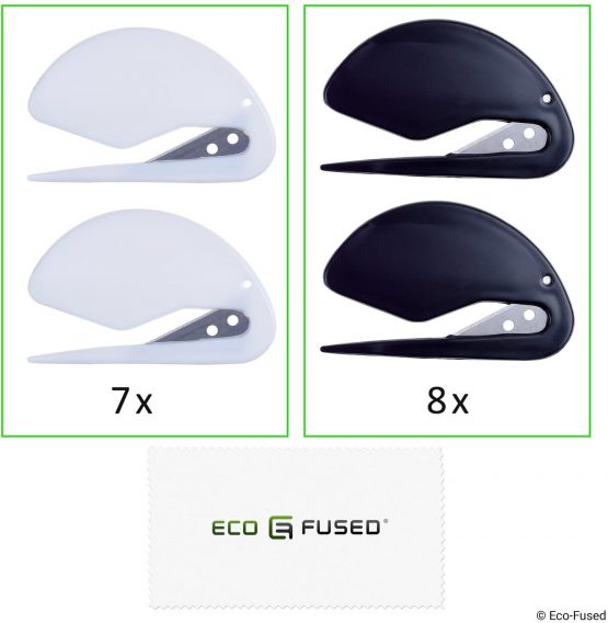 Envelope Openers - Pack of 15 - Letter Opener/Slitter - Sharp Blade - Quick, Safe and Easy - Just Insert and Slide - 8X Black + 7X White - Essential Office Tool