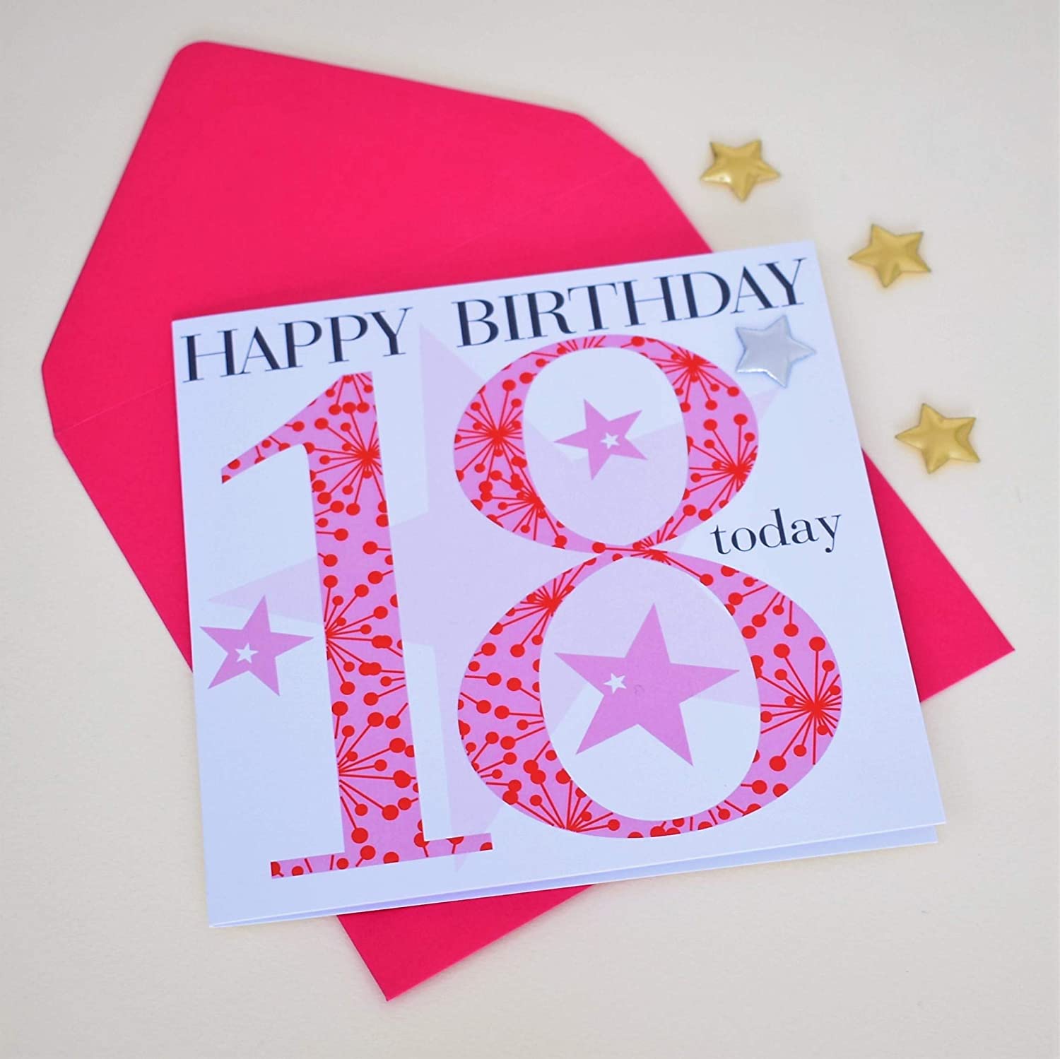 Claire Giles Greeting Cards, Age 18, 18th Birthday Card Girl, AGE18G, Pink with Gold, 155mm x 155mm - Image 4