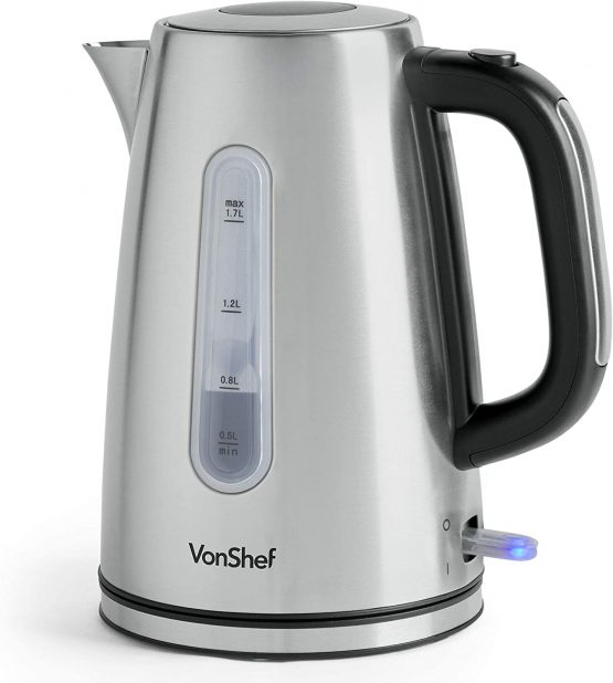 VonShef Electric Stainless Steel Kettle Large 3000W, 1.7L Capacity
