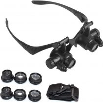 Magnifying Glass with Light, LED Illuminated Hands Free Head Magnifier Visor with 4 Detachable Lenses - 10X 15X 20X 25X, for Reading, Jewellers Loupe, Watch and Electronic Repair