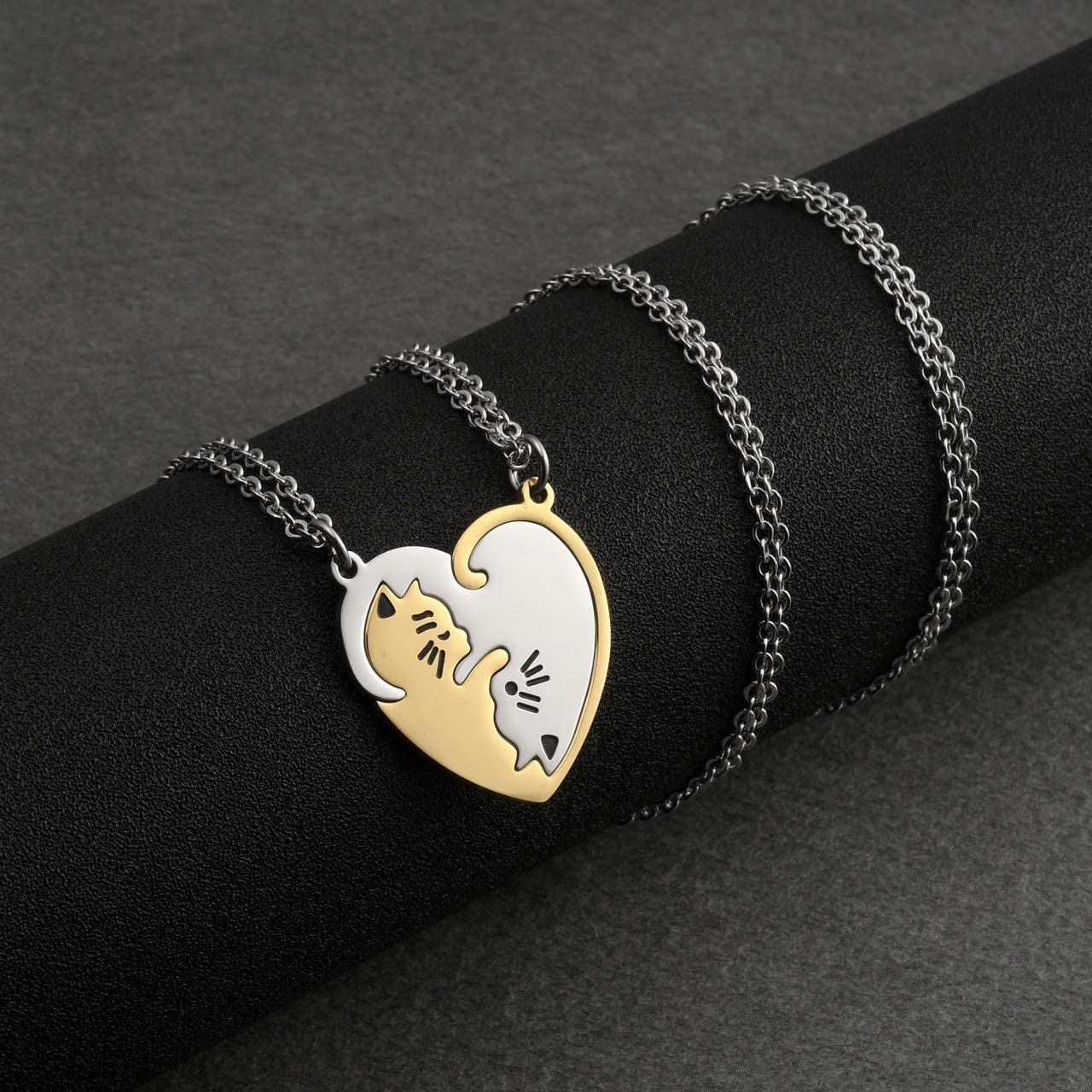 Jovivi 2pc Heart Friendship BFF Cat Necklace Best friend necklaces for 2,friendship gifts for women christmas birthday Friend Gifts - Image 2