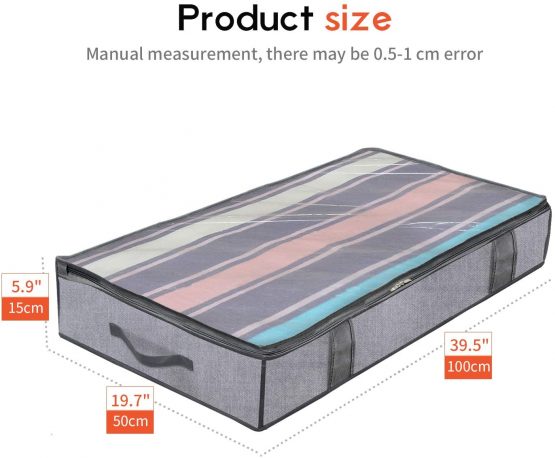 homyfort Pack of 2 Heavy Duty Extra Large Clothes Blanket Bags with Clear Window, Foldable Fabric Underbed Storage Bag with 4 Reinforced Handles, 100 x 50 x 15 cm, Linen-like Grey, DEXDUBBP2 - Image 2