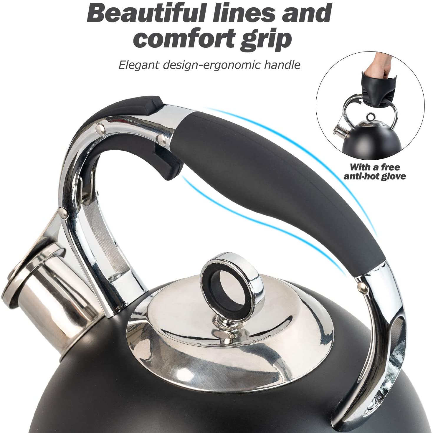 SUSTEAS Stove Top Whistling Tea KettleSurgical Stainless Steel Teakettle Teapot with Cool Toch