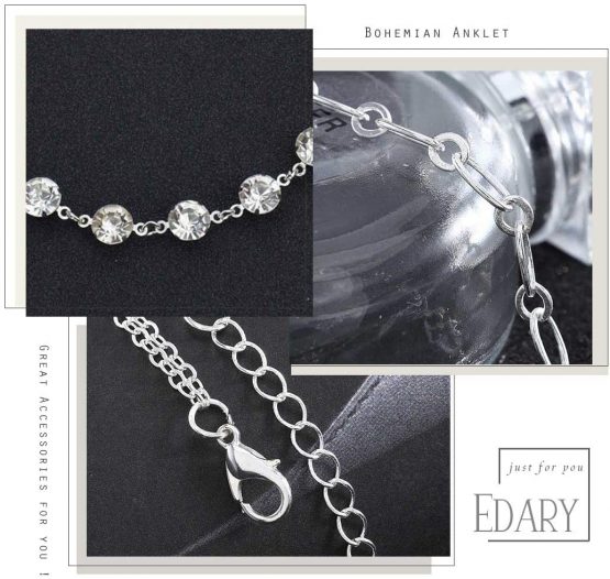 Edary Simple Crystal Anklet Silver Ankle Bracelet Fashion Foot Chain Accessories Jewelry Adjustable for Women and Girls - Image 4