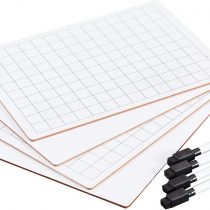 MAKELLO Small Dry Wipe White Board Class Set with 4 Pens, Plain and Grid, A4