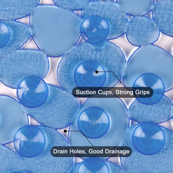 WELTRXE Non Slip Bath Mat for Bathroom, Pebble Frosted Anti-Mould Anti Slip Plastic Oval Bathtub Shower Mat with Grip Suction Cups, Blue, 69 x 36 cm - Image 3