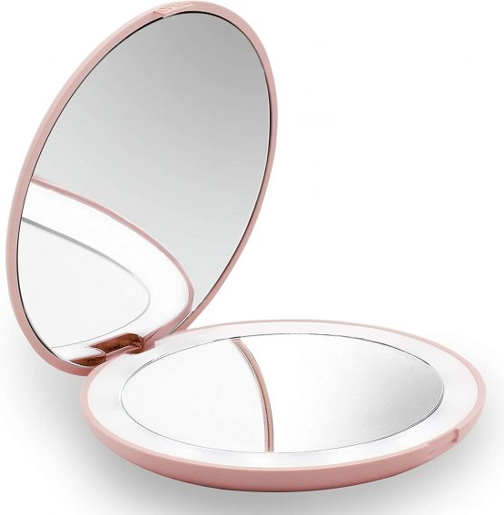 Compact Makeup Mirror, Gianic 1X/10X Magnifying LED Lighted Travel Makeup Mirror Portable Compact Mirror for Handbag Foldable Pocket Mirror Illuminated Mirror (Black Rechargeable)
