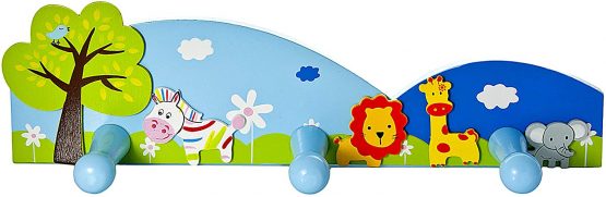 Mousehouse Gifts Jungle Safari Themed Children's Triple Coat Hook Wall Hooks for Door or Wall Hanging in Boys or Girls Nursery or Bedroom