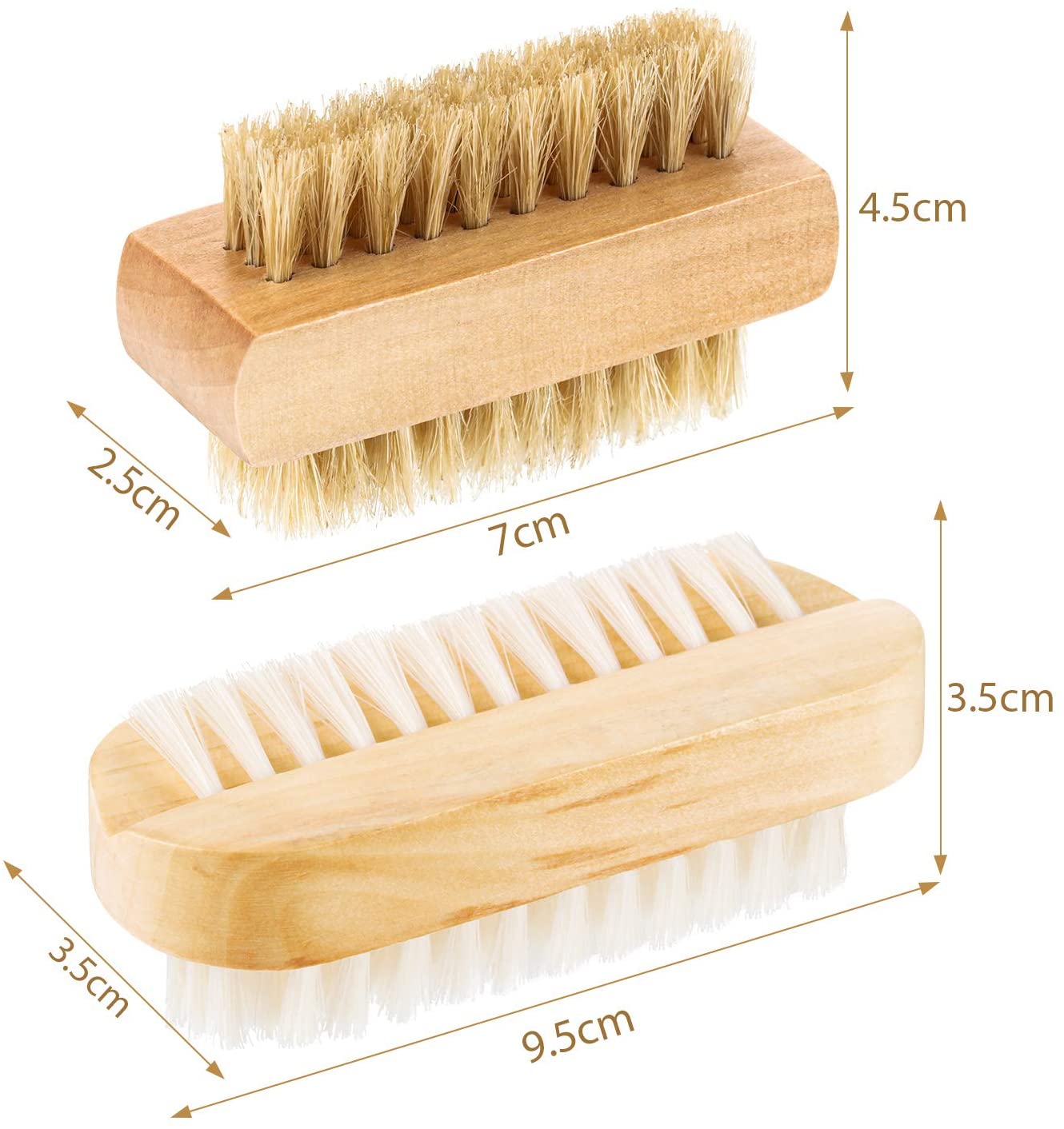 2 Pieces Wooden Nail Brush Double Sided Nail Brush and Oblique Nail Hand Scrubbing Cleaning