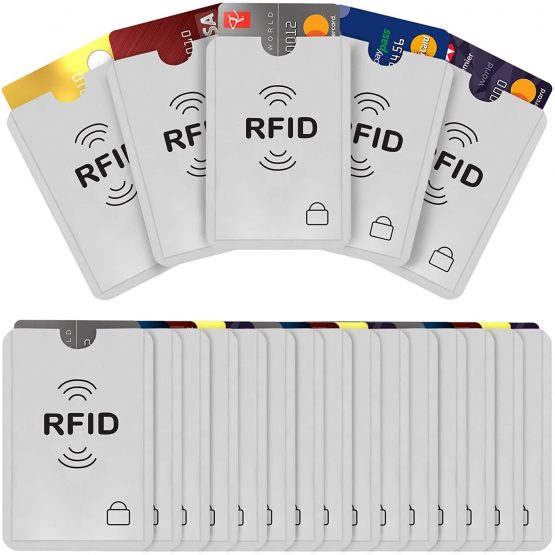 Savisto RFID Blocking Credit Card Sleeves | 20 Pack of Contactless Card Protection Holders for Identity Theft Protection - Ideal for Debit and Credit Cards, ID & Key Cards - Silver