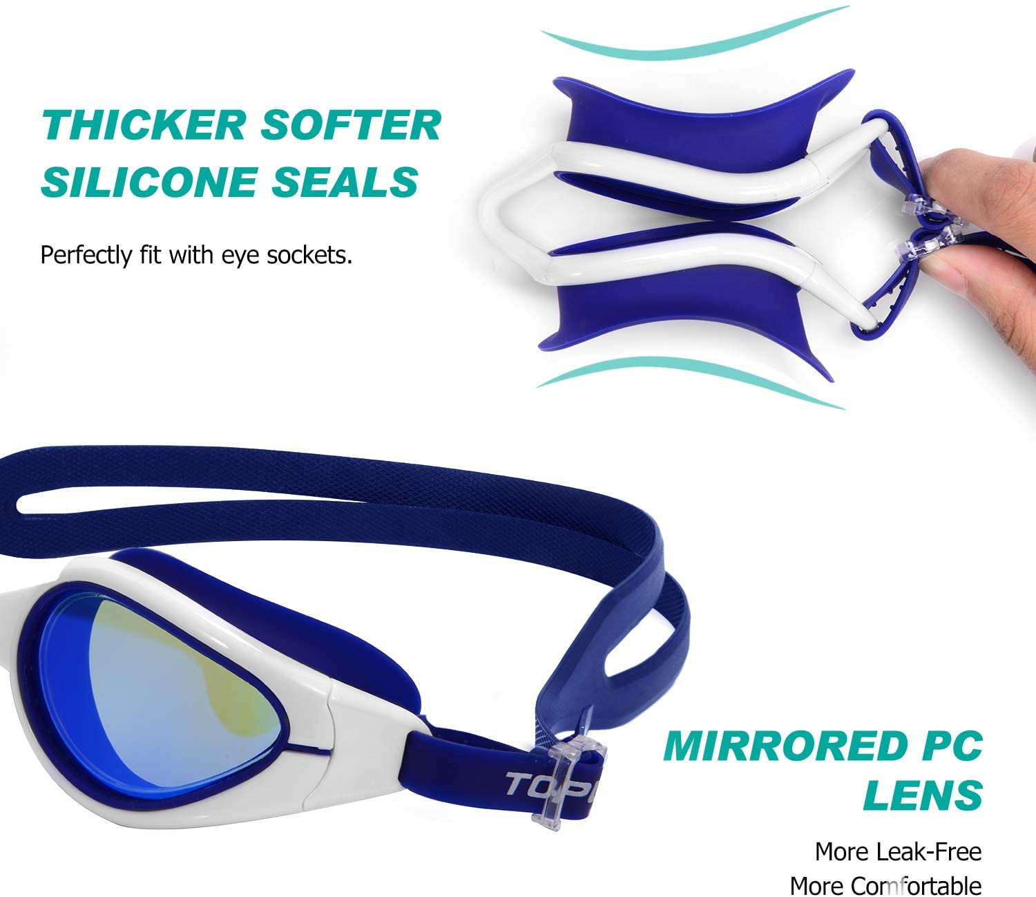 TOPLUS Swimming Goggles, No Leaking Anti Fog UV Protection Swim Goggles