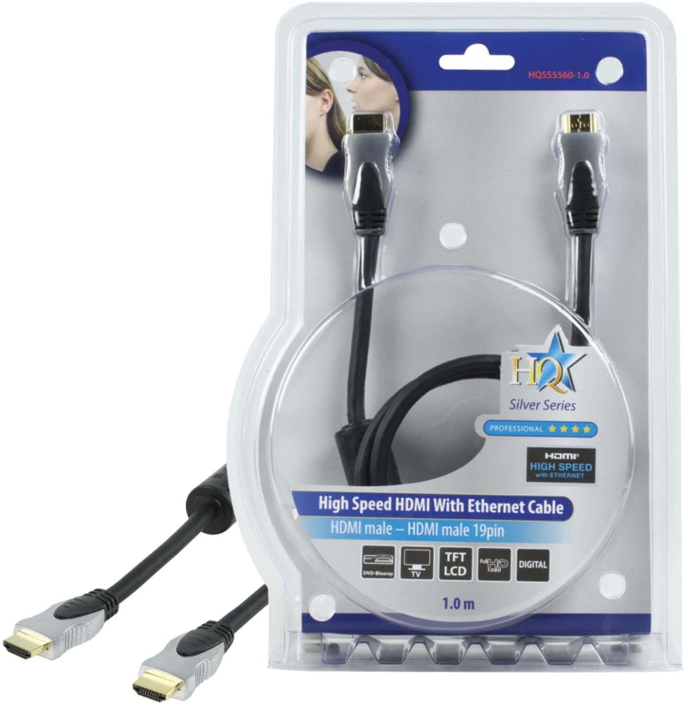 HQ 1m High Speed HDMI Cable with Ethernet, Grey, 1 Meters