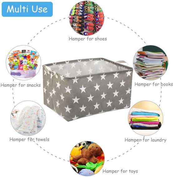 NEWSTYLE Foldable Canvas Fabric Storage Basket,Square Canvas Toy Storage Bins Basket with Handle Toy Organizer for Pet/Kids Toys, Books, Clothes Perfect for Kid Rooms/Playroom/Shelves (Star) - Image 4