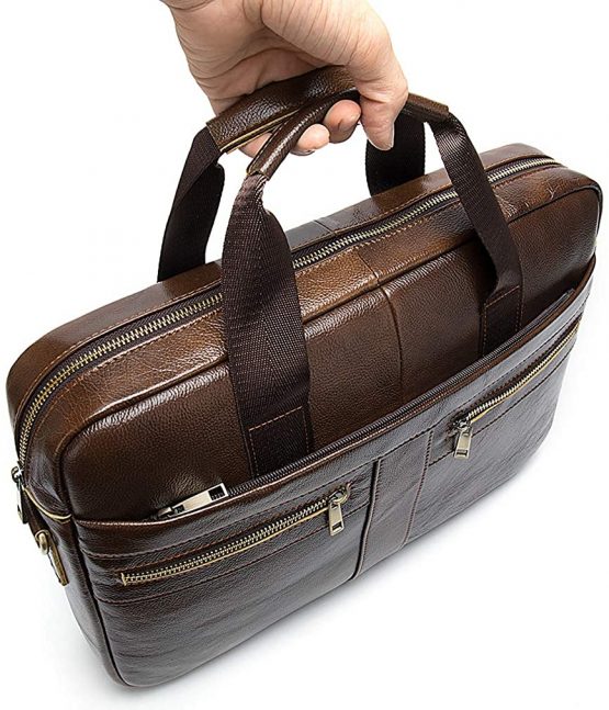 Leather Business Messenger Bag Briefcase Handbag for Men Carry All Laptop Protection for 14 Inch Computer Crossbody Shoulder Tote Handle Daypack - Image 3