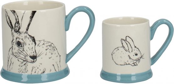 Creative Tops 5226227 Into the Wild 'Little Explorers' Parent and Child Ceramic Printed Mugs - 'Hare and Bunny' (Set of 2), 23 x 9 x 12 cm