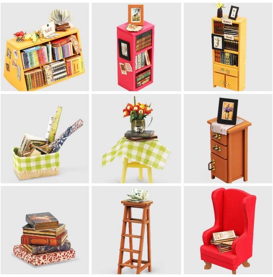ROBOTIME DIY Dolls House Kit Wooden Library Model Kits Building, Book Nook Miniature Craft Kits, 1:24 Scale Book Store with Furniture and Accessories Educational Toys for Girls - Image 3