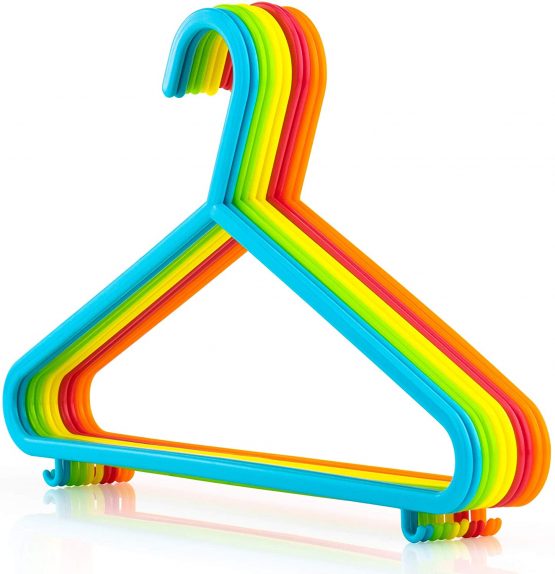 HANGERWORLD Pack of 10 Children's Plastic Coat Hangers with Trouser Bar for Baby & Toddler Clothes-30cm (11.5"), Mixed