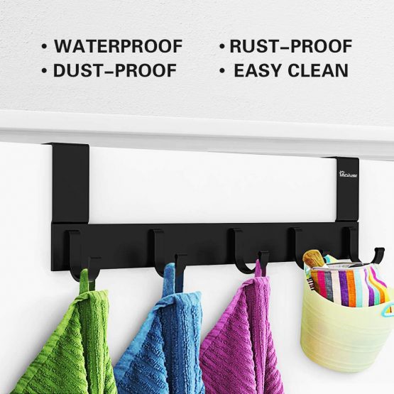 Anjuer Over the Door Coat Clothes Hanger Rack 5 Hooks for Bedroom Bathroom Kitchen Door, Towels Hats Robes Keys Handbags Hooks Accessories, Aluminum Alloy Black - Image 2